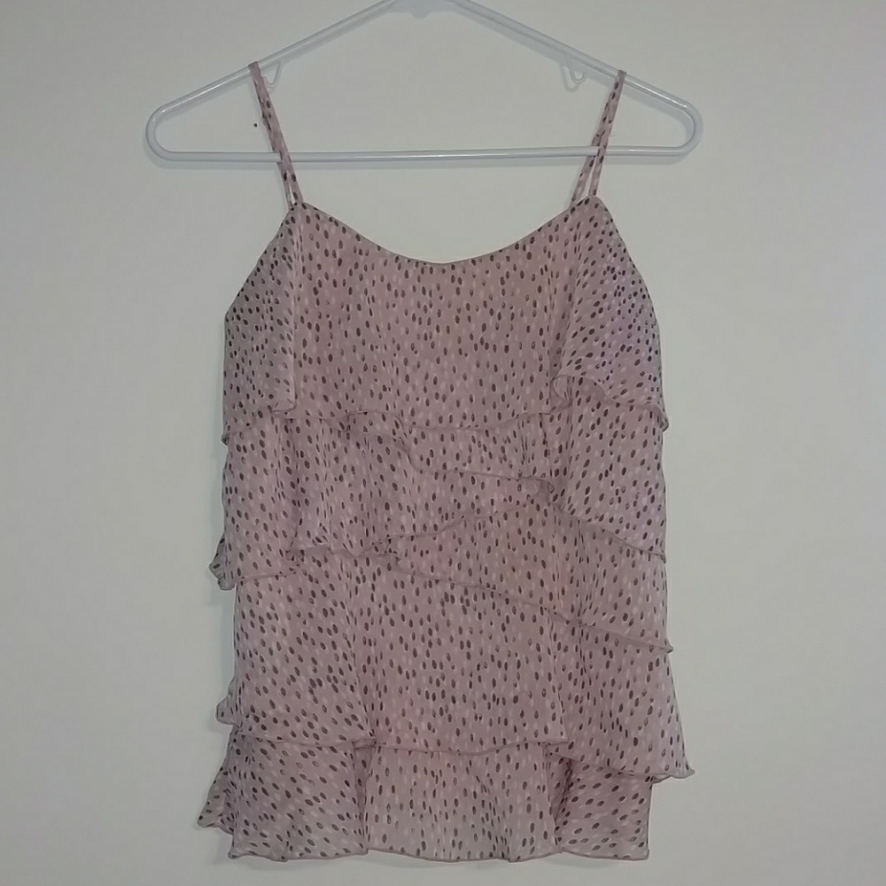 Pink with gray polka dotts ruffled tank